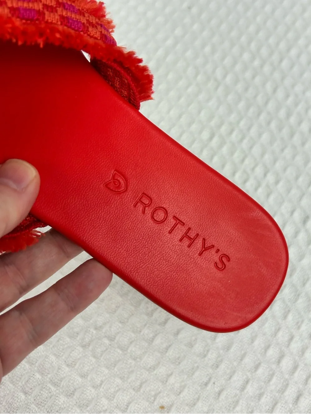 Rothy’s The Triple Band Fringe Slide Sandals Red Pink Women’s Size 8